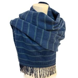 ERDOS Blue Oversized Striped 100% Cashmere Scarf/Wrap – 27" x 72"